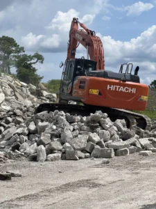 Excavator on Concrete Blocks